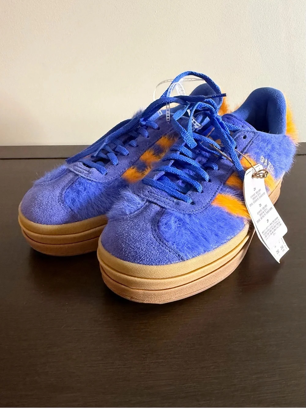 Adidas Gazelle Bold Fuzzy Blue Orange Platform Sneakers US 8 NWT